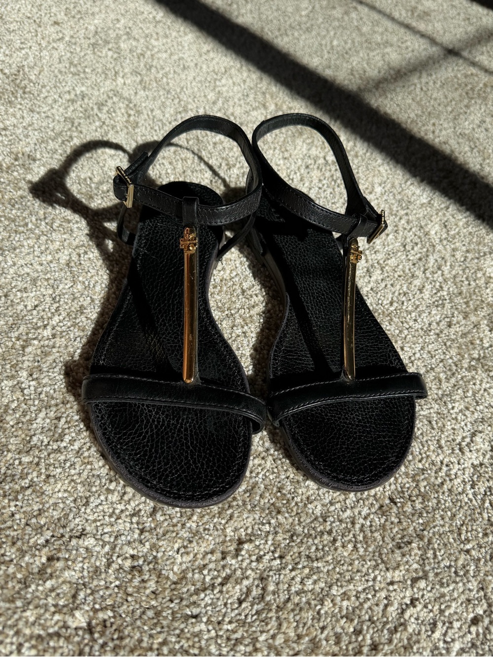 Tory Burch T-Strap Women's Sandals with Gold Bar Accent
